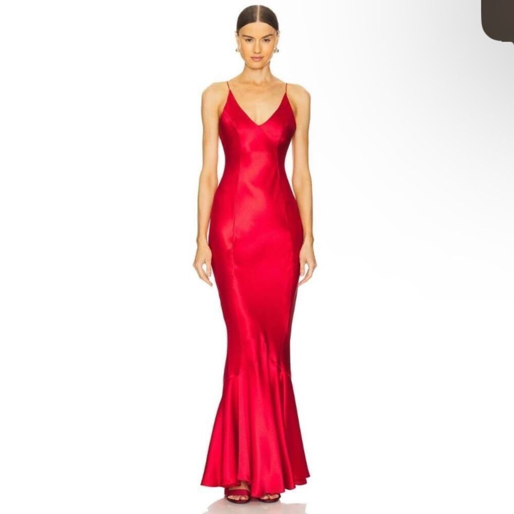 Retrofete Rosalia Dress Satin Long Gown Red Size Xs Nwt